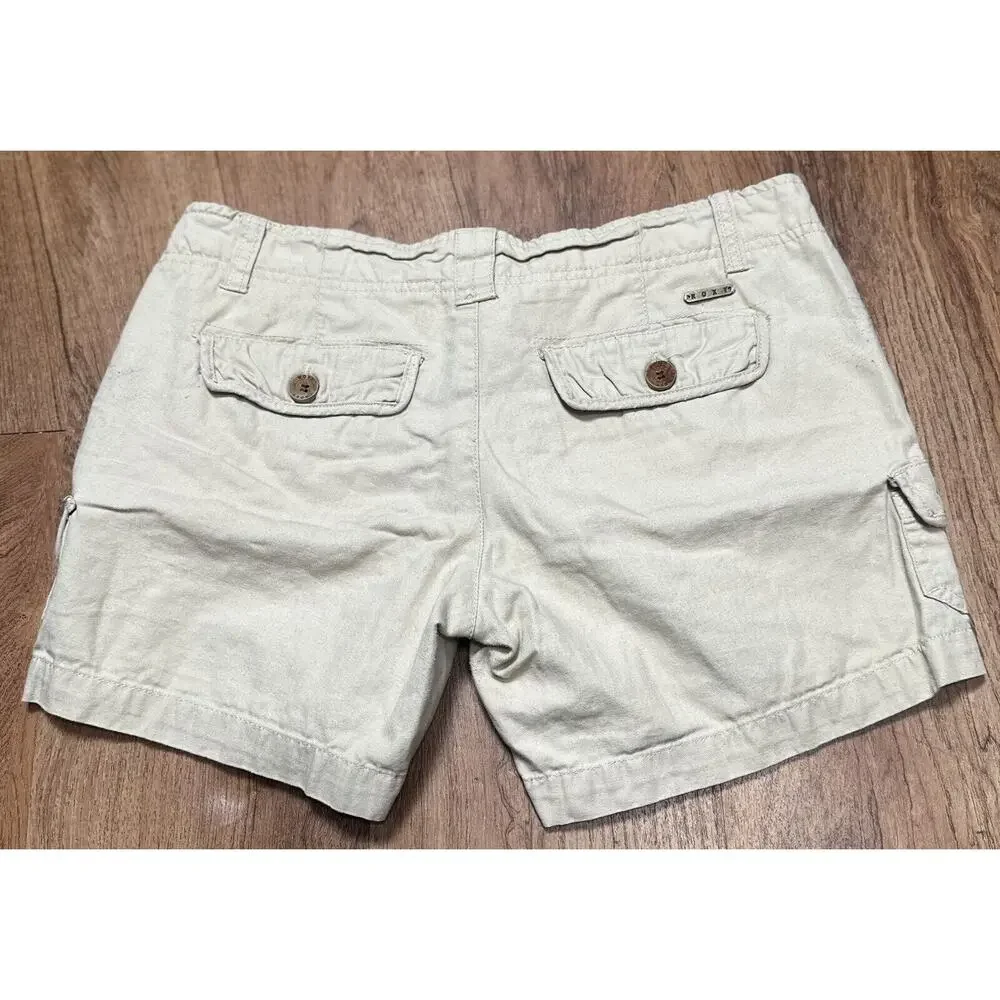 Roxy Women’s Beige Shorts Cotton Pockets Zipper Button Size 3 Ladies # 537